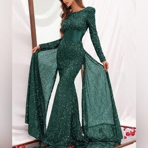 Elegant Green Sequin Evening Gown